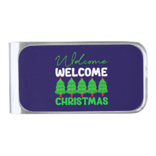 Welcome Christmas Tree Holiday Design-85600 Silver Finish Money Clip