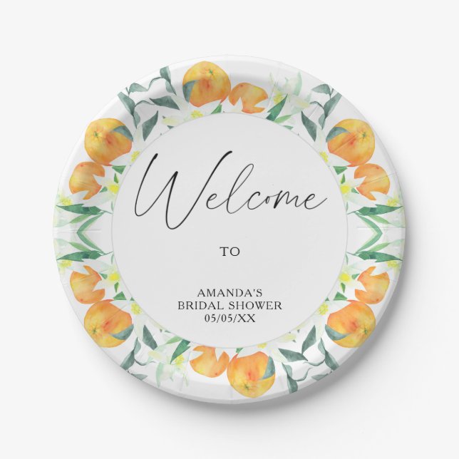 Welcome - Citrus - Bridal shower Paper Plates (Front)