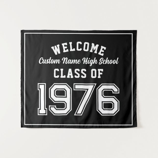 Welcome Class of 1976, Black Reunion Party Decor Tapestry (Front (Horizontal))
