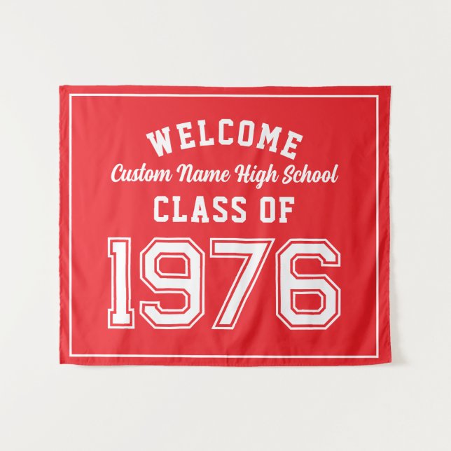 Welcome Class of 1976, Red Reunion Party Decor Tapestry (Front (Horizontal))