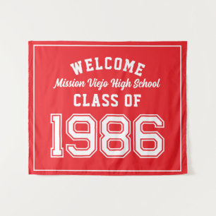 Welcome Class of 1986, Red Reunion Party Decor Tap Tapestry