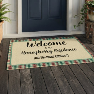 Welcome Classic Vintage Plaid Funny Typography  Doormat