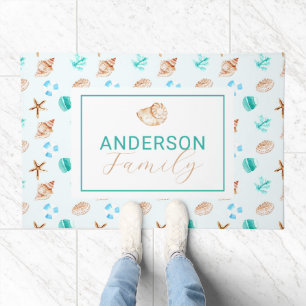 Welcome Coastal Seashells Beach House Family Name Doormat