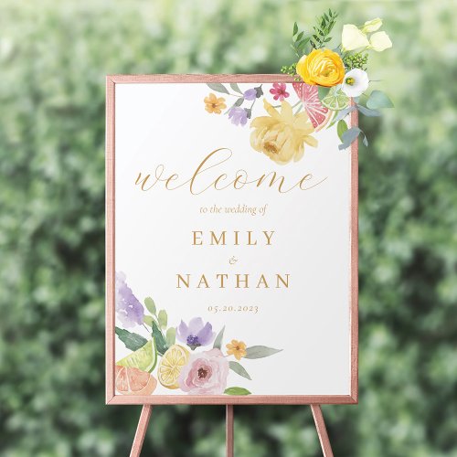 Welcome Cocktail  Citrus Fruit Watercolor Florals Foam Board