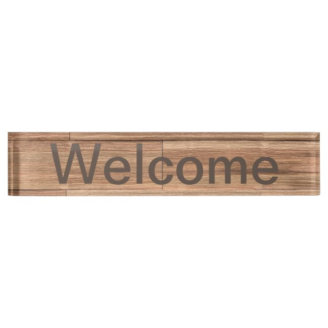 Welcome color wood art desk name plate (Front)