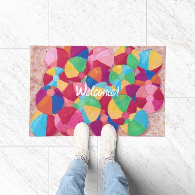 Welcome Colorful Beach Balls Doormats (Indoor)