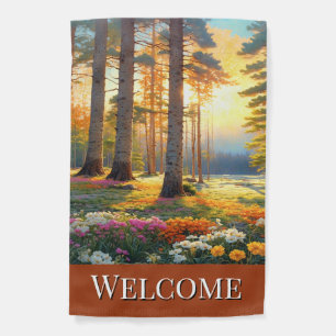 Welcome Colorful Flowers Garden Flag
