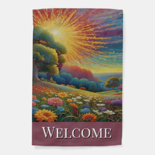 Welcome Colorful Flowers Garden Flag