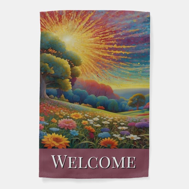 Welcome Colorful Flowers Garden Flag (Front)