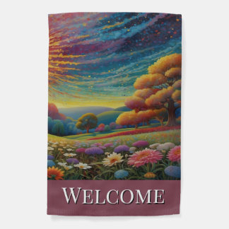 Welcome Colorful Flowers Garden Flag
