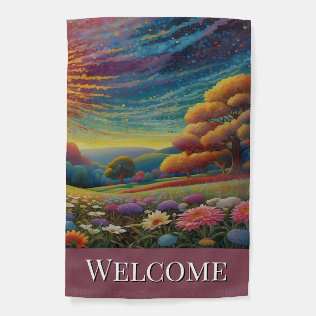 Welcome Colorful Flowers Garden Flag (Front)