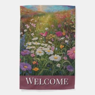 Welcome Colorful Flowers Garden Flag