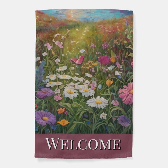 Welcome Colorful Flowers Garden Flag (Front)