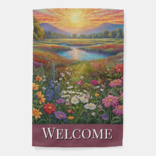 Welcome Colorful Flowers Garden Flag