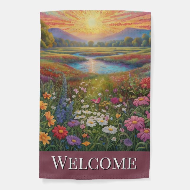 Welcome Colorful Flowers Garden Flag (Front)