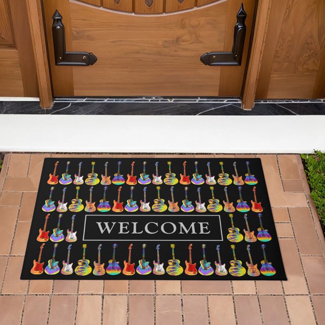 Welcome Colorful Guitar pattern Doormat (Colorful guitar pattern welcome doormat for guitarists musicians music lovers and guitar teachers)
