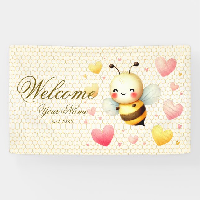 Welcome Colorful Happy Little Honey Bee Party Banner (Horizontal)