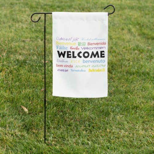 Welcome Colorful Many Languages White Background  Garden Flag