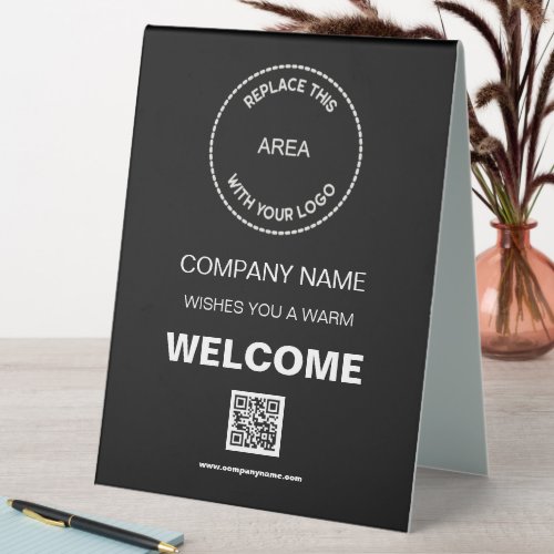 Welcome Company Event Your Logo QR Code Black Table Tent Sign