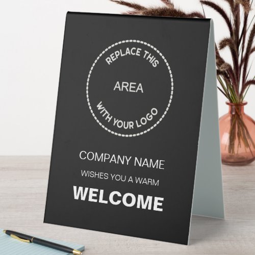 Welcome Company Event Your Logo Typography Black Table Tent Sign