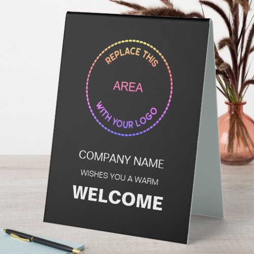 Welcome Company Event Your Logo Typography Black Table Tent Sign