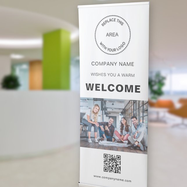 Welcome Company Logo Photo QR Code Custom Retractable Banner (Fully customisable - make it your own!)