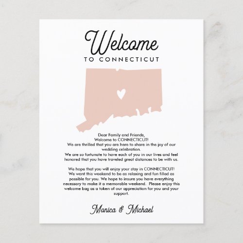 Welcome CONNECTICUT Letter  Itinerary ANY COLOR