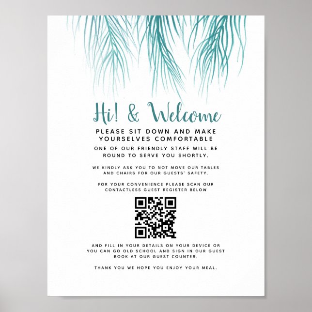 Welcome contactless QR code guest register palm Poster (Front)