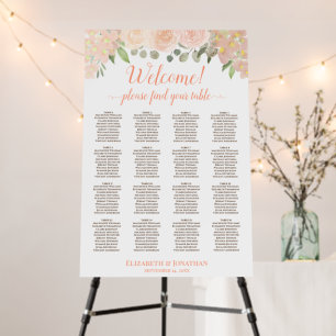 Welcome! Coral Peach Floral 16 Table Seating Chart Foam Board