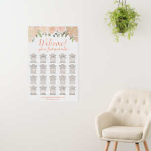 Welcome! Coral Peach Floral 20 Table Seating Chart Foam Board