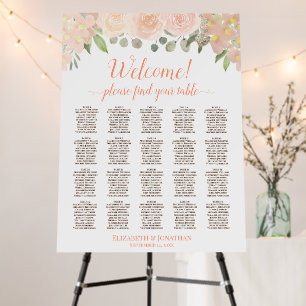 Welcome! Coral Peach Floral 20 Table Seating Chart Foam Board