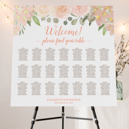 Welcome Coral Peach Floral 21 Table Seating Chart Foam Board