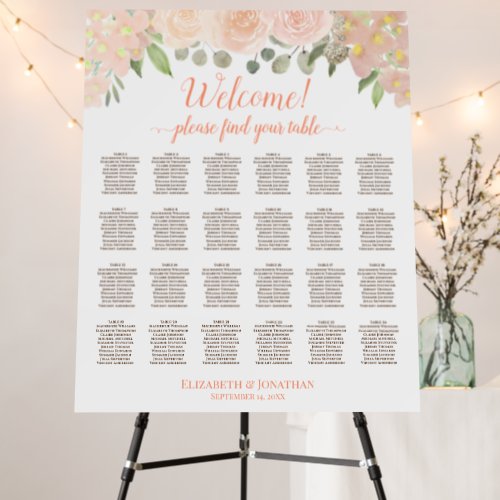 Welcome Coral Peach Floral 24 Table Seating Chart Foam Board