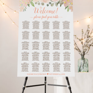 Welcome! Coral Peach Floral 25 Table Seating Chart Foam Board