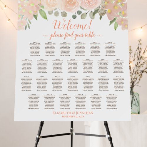 Welcome Coral Peach Floral 26 Table Seating Chart Foam Board