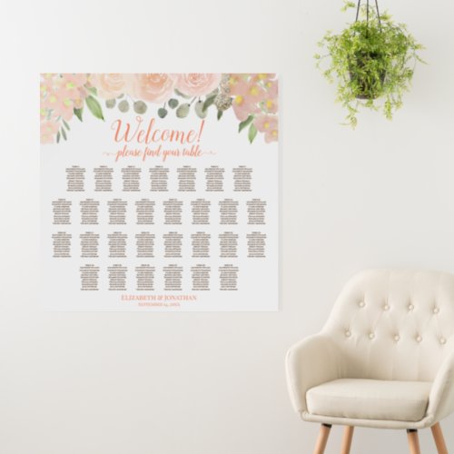 Welcome Coral Peach Floral 29 Table Seating Chart Foam Board
