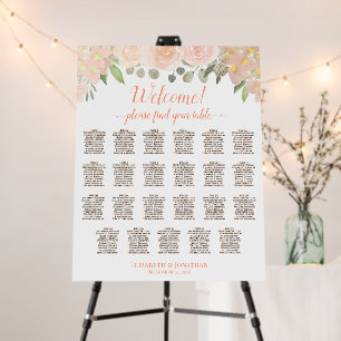 Welcome! Coral Peach Roses 23 Table Seating Chart Foam Board