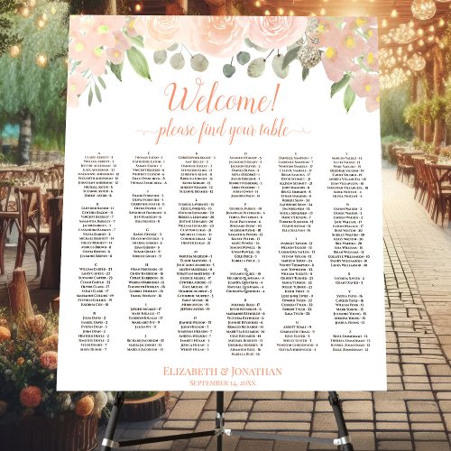 Welcome Coral Roses Alphabetical Seating Chart Foam Board