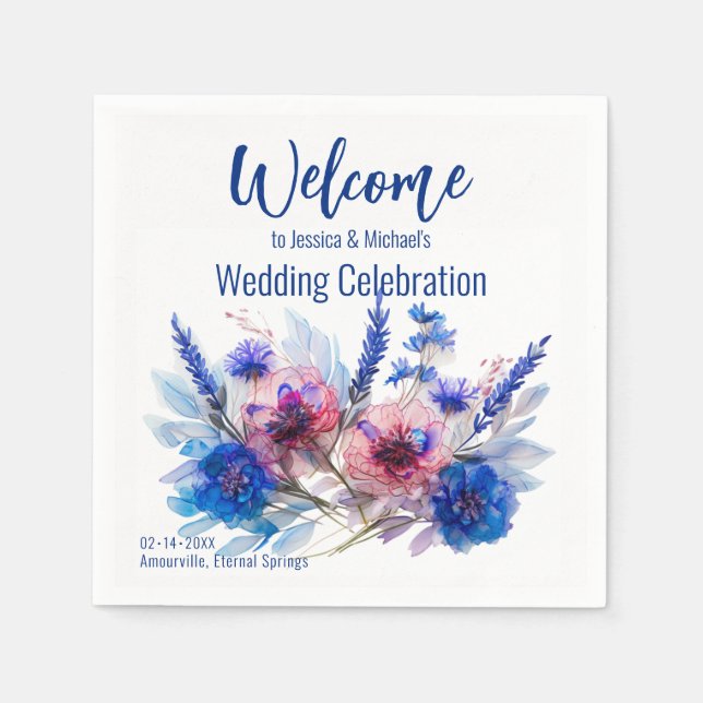 💍Welcome Cornflowers and Lavender  Napkins (Front)