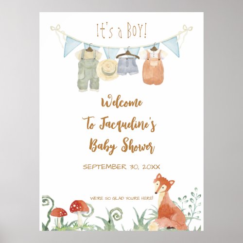 WELCOME Cottagecore Fox Mushrooms Baby Shower Post Poster