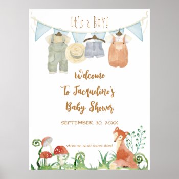 Welcome Cottagecore Fox Mushrooms Baby Shower Poster by PatternsModerne at Zazzle
