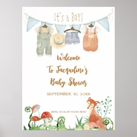 Welcome Cottagecore Fox Mushrooms Baby Shower Poster