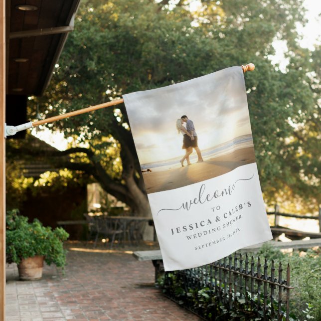 Welcome Couple's Photo Wedding Shower House Flag (In SItu)