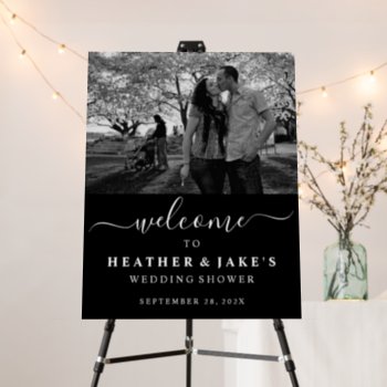 Welcome Couple's Photo Wedding Shower Sign Black by Vineyard at Zazzle