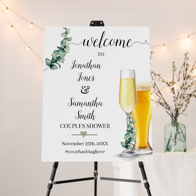 Welcome Couples Shower Bubbles & Brews Eucalyptus Foam Board (In Situ (Stand))