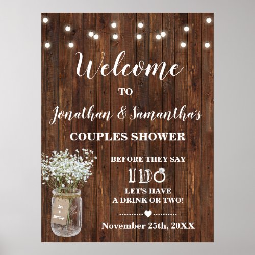 Welcome Couples Shower Western Country Wedding Poster