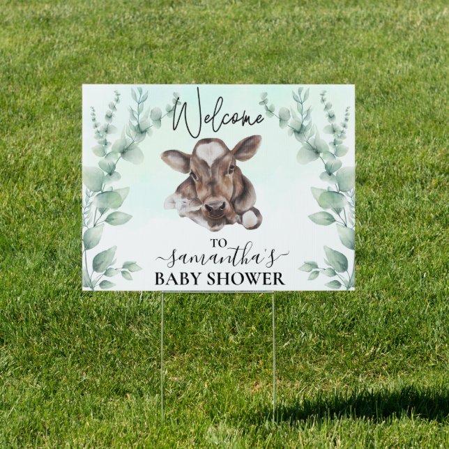 Welcome Cow Calf Baby shower Eucalyptus  Sign (Insitu)