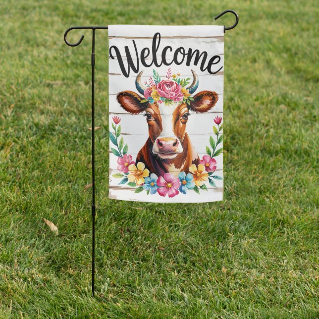 Welcome Cow Flowers Garden Flag (In SItu)