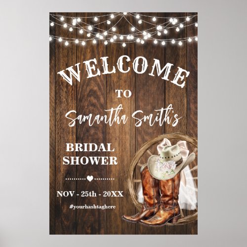 Welcome Cowgirl Boots Hat Western Bridal Shower Poster