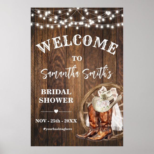 Welcome Cowgirl Boots Hat Western Bridal Shower Poster (Front)